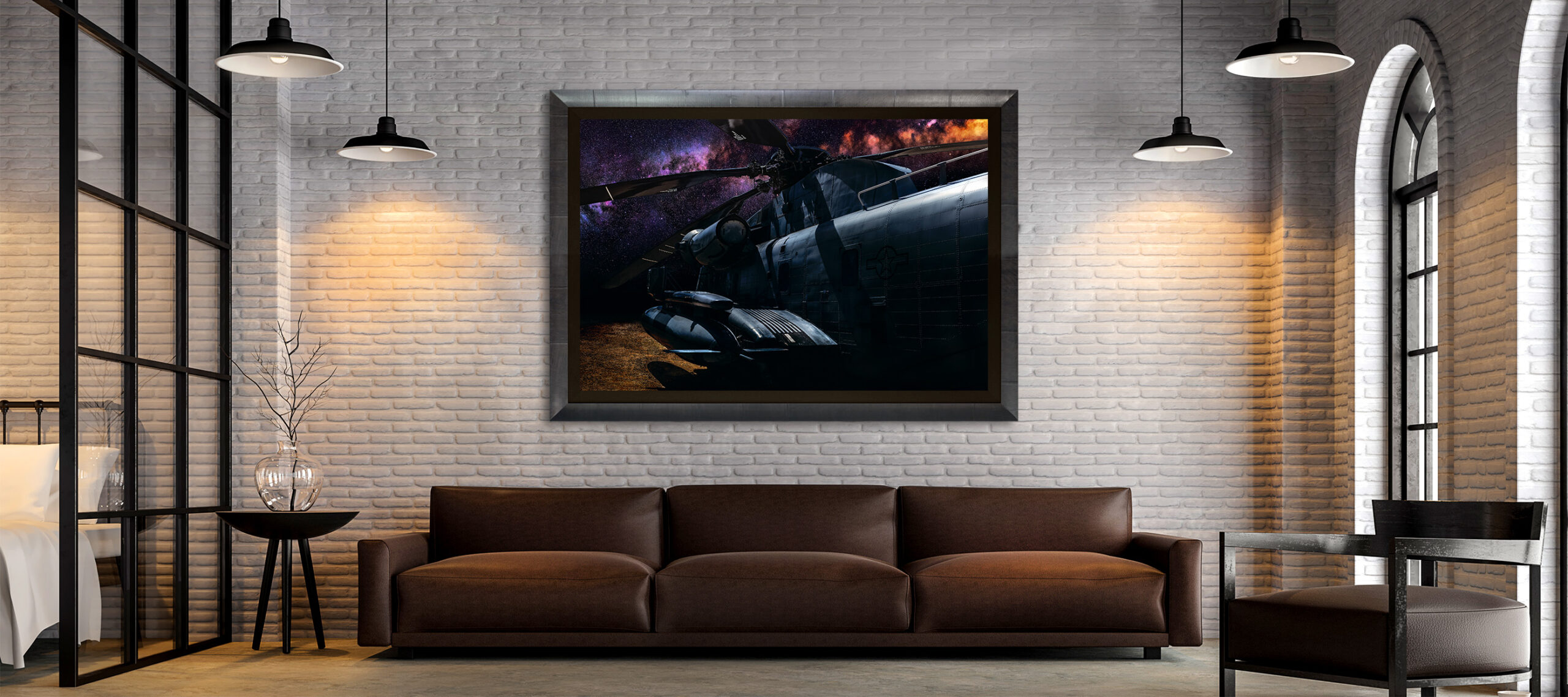 Loft,Living,Room,And,Bedroom,3d,Render,there,Are,White,Brick