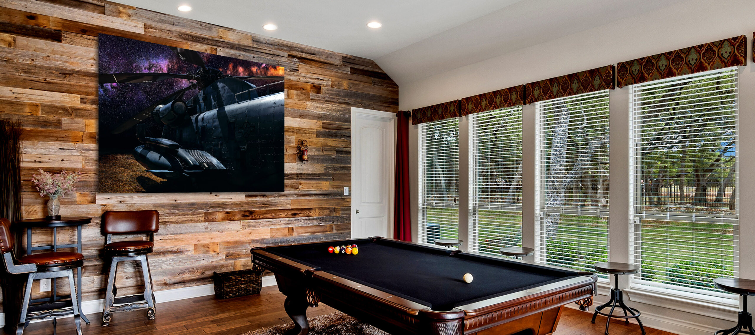 A,Pool,Table,In,A,Room,With,Big,Windows