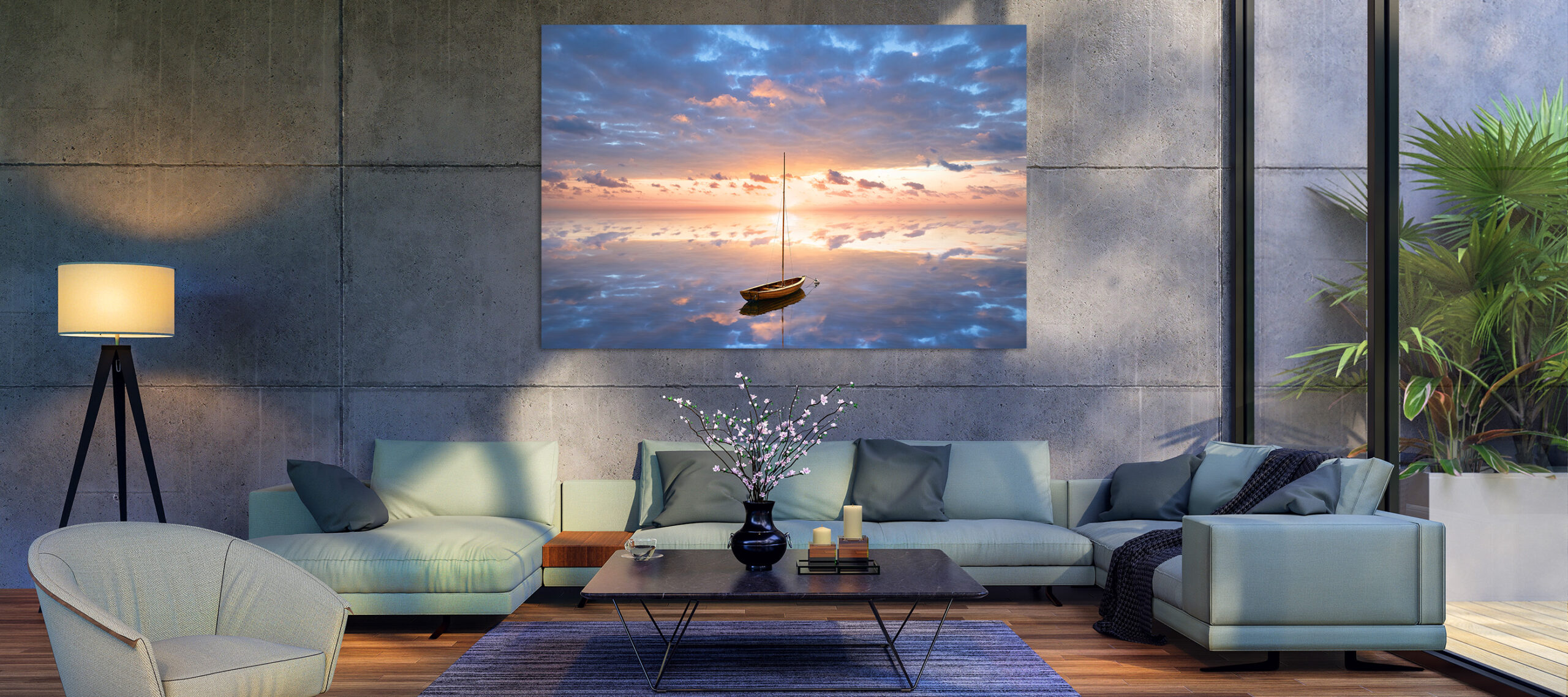 Modern,Contemporary,Loft,Style,Living,Room,With,Empty,Concrete,Wall