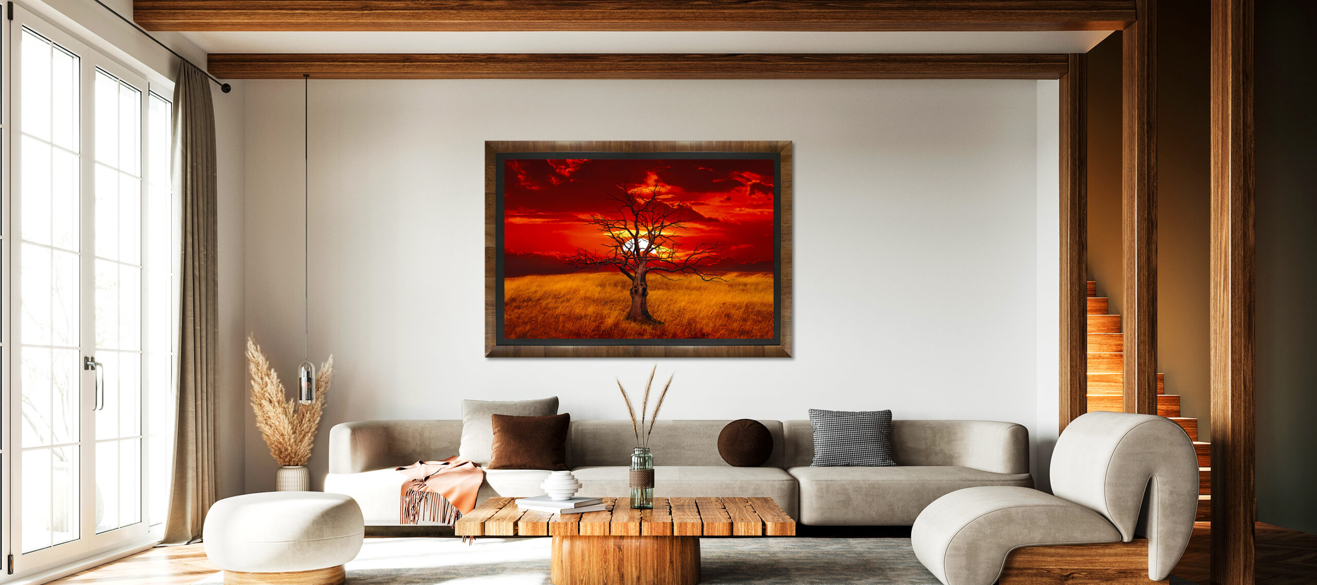 Modern,Interior,Design,Of,Living,Room,With,Wooden,Beams,And