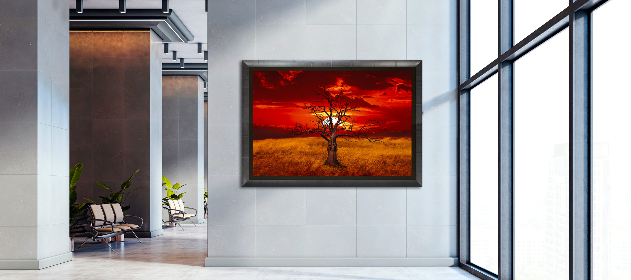 Empty,Modern,Office,Hallway,With,Large,Blank,Wall,,Clean,Design