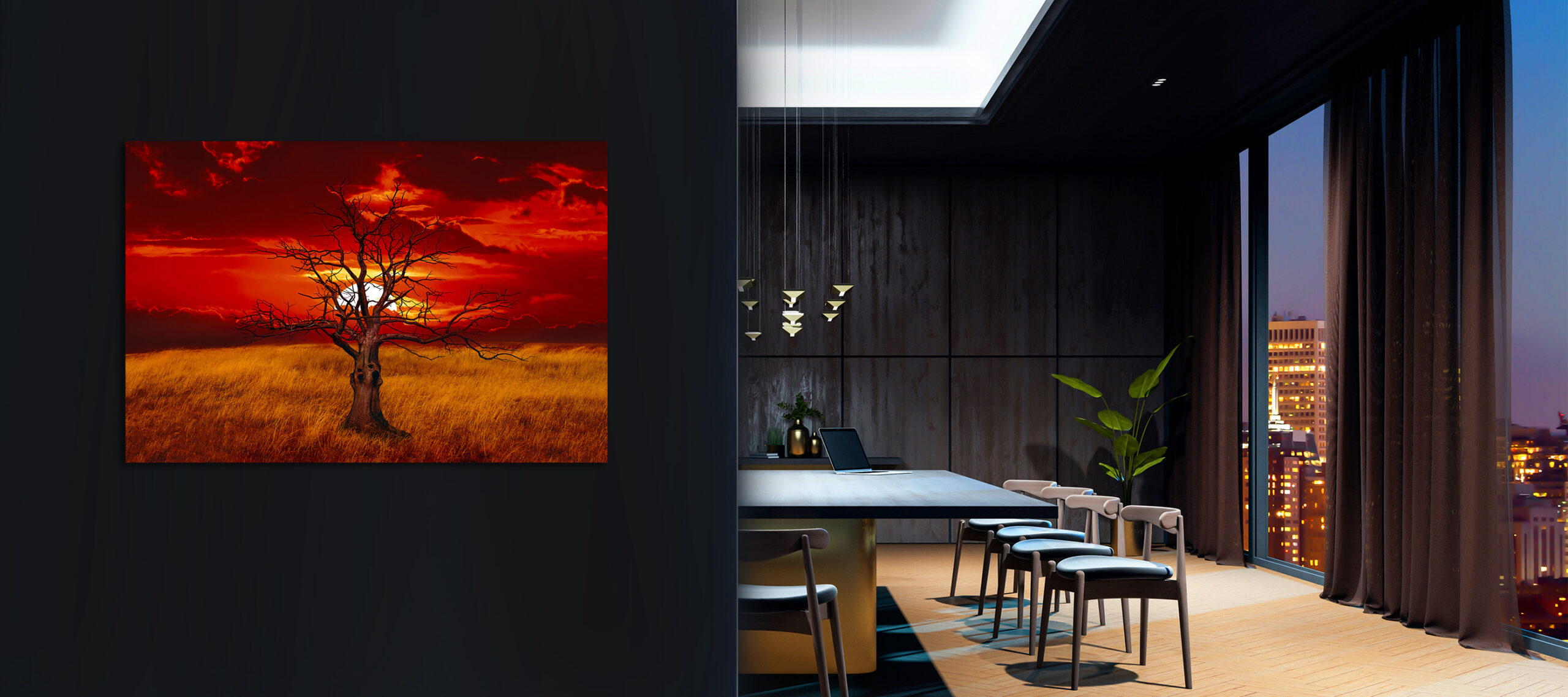 Empty,Modern,Boardroom,With,A,Blank,White,Vertical,Poster,On