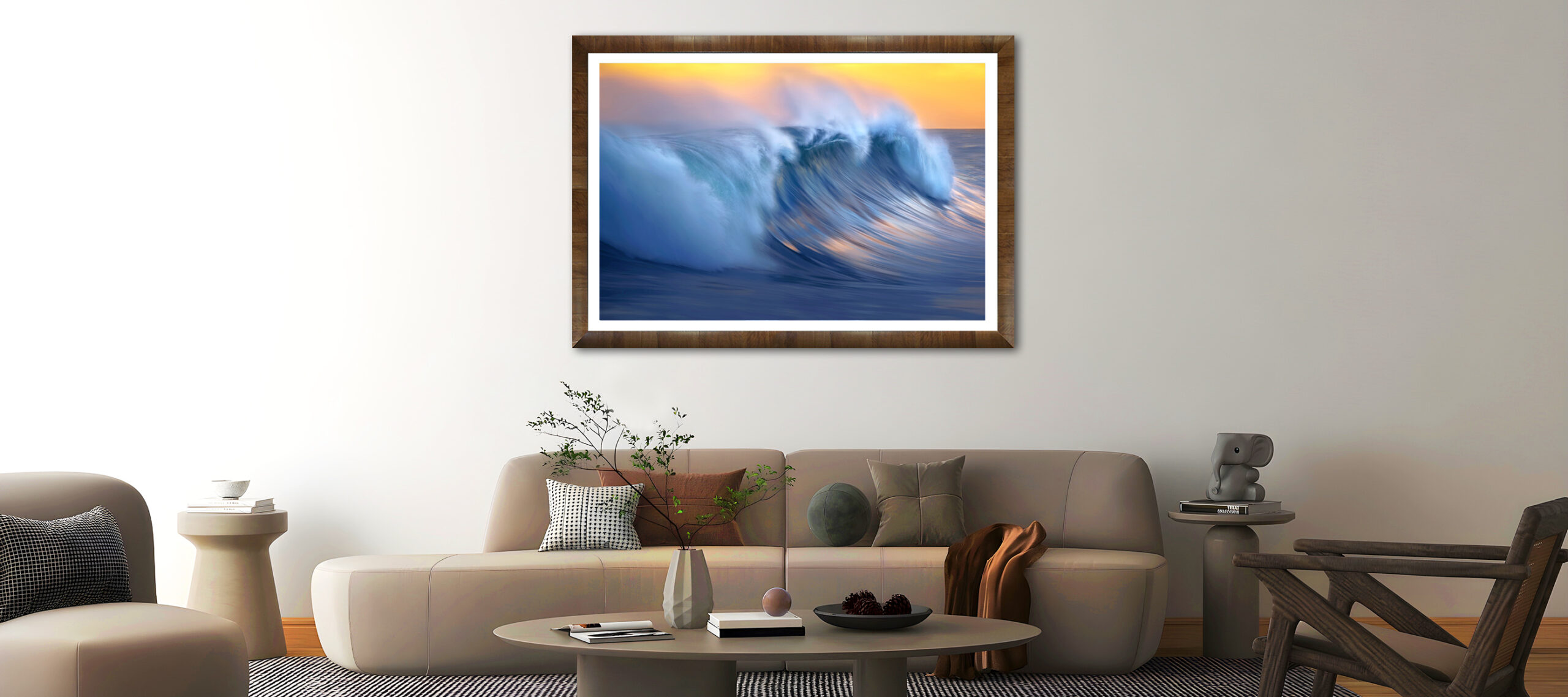 Mockup,Room,In,Living,Room,With,Gray,Sofa,Set.3d,Illustration.