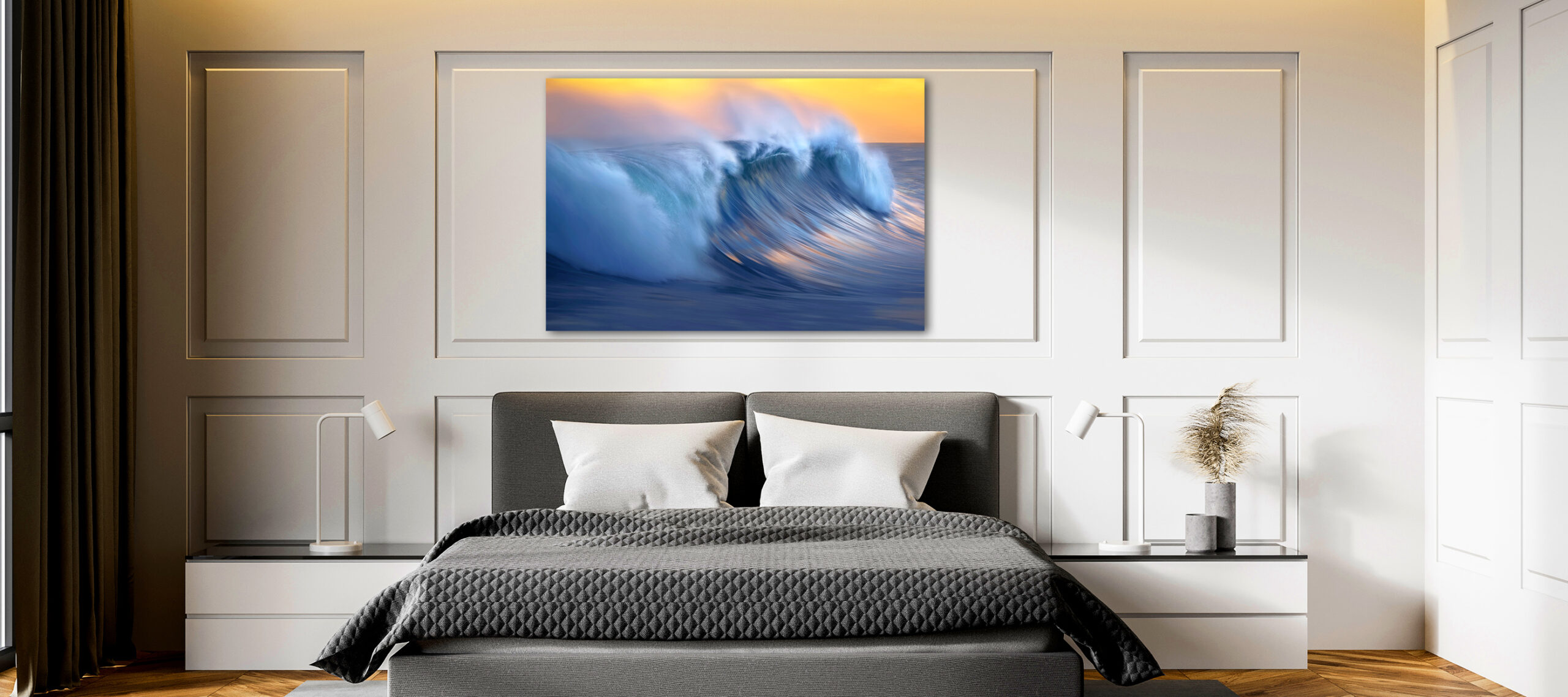 Interior,Of,Modern,Master,Bedroom,With,White,Walls,,Wooden,Floor