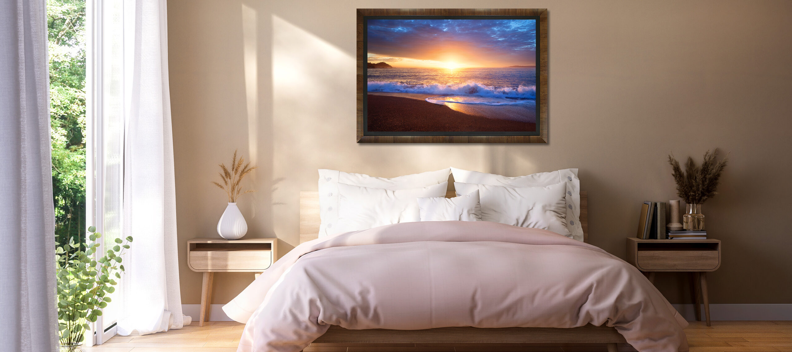 Modern,Contemporary,Style,Beige,Bedroom,With,Nature,View,3d,Render,