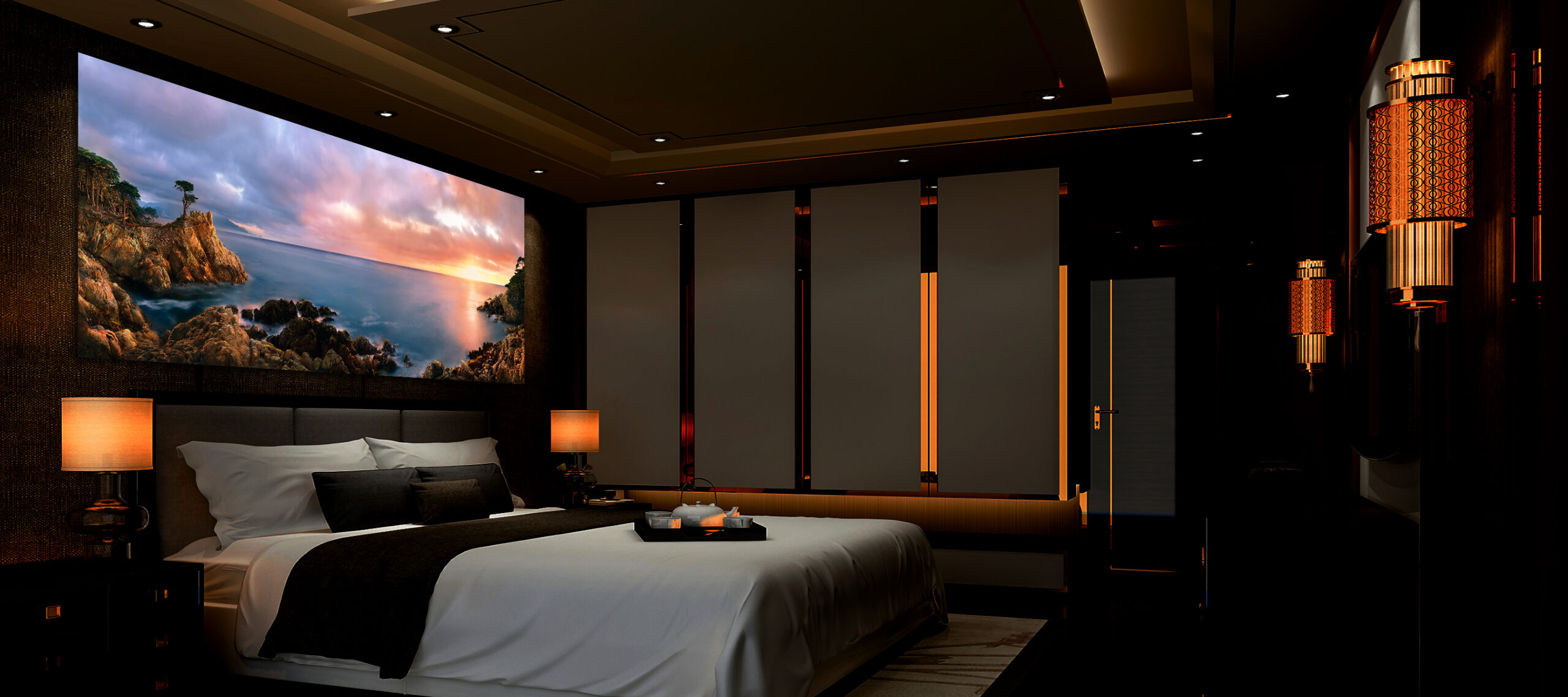 3d,Rendering,Luxury,Modern,Bedroom,Suite,Tv,With,Wardrobe