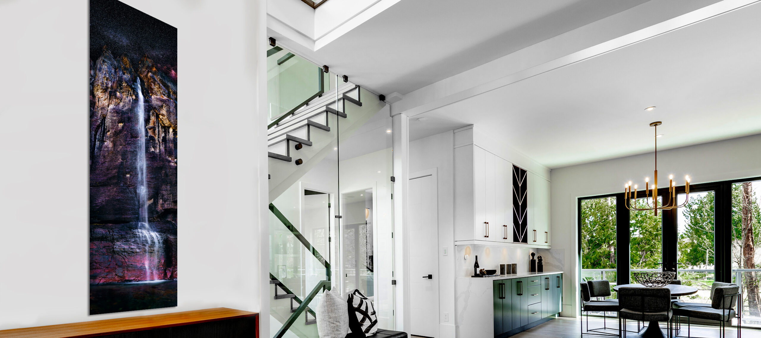 Entry,Hall,And,Foyer,With,Glass,Walls,Stairs,Console,Table
